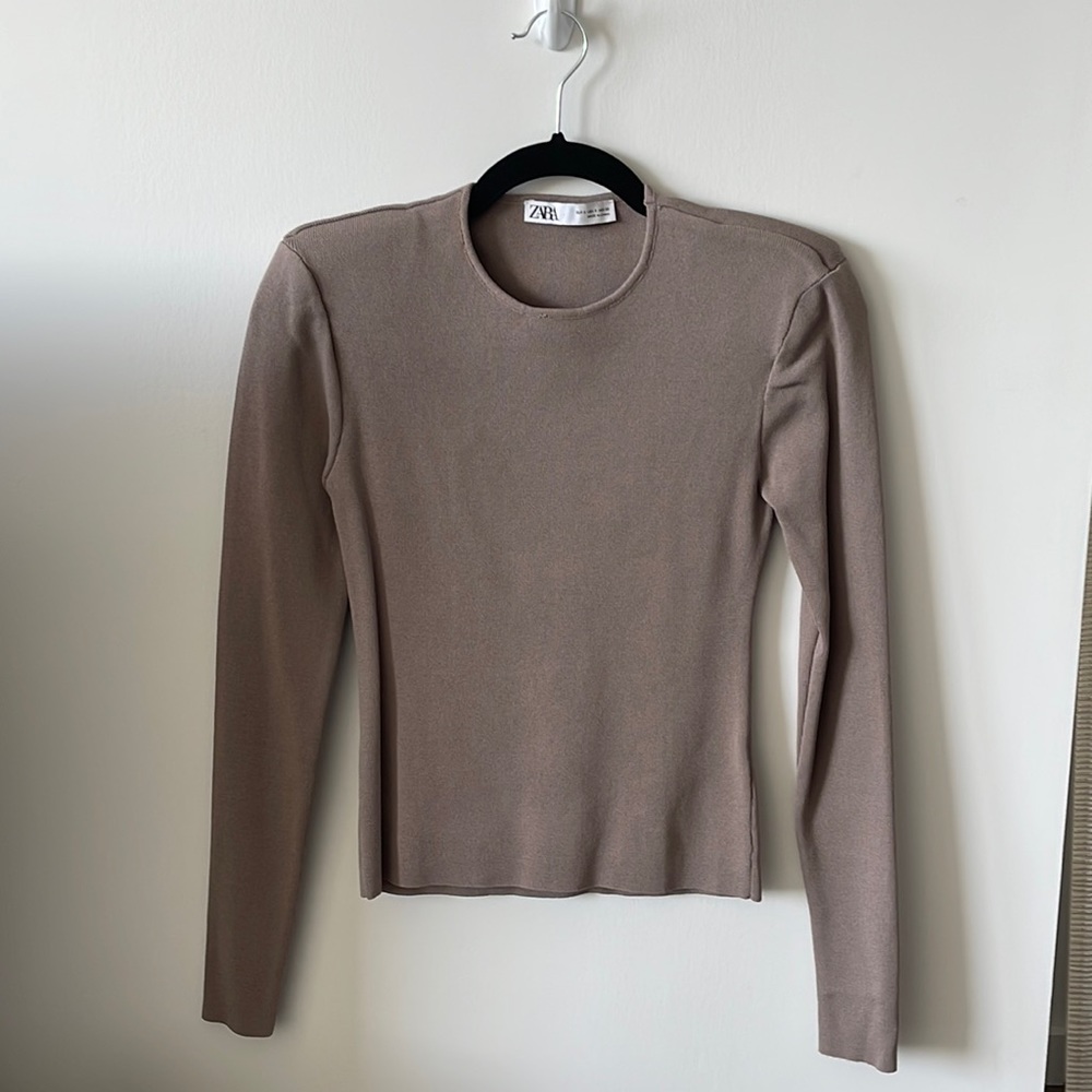 Deep Taupe Shoulder Pad Knit Sweater